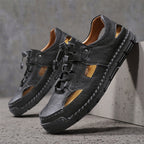Men's Genuine Leather Sandals - Lace-Up, Slip-Resistant, Wide Toe Box with Arch Support