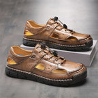 Men's Genuine Leather Sandals - Lace-Up, Slip-Resistant, Wide Toe Box with Arch Support