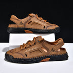 Men's Genuine Leather Sandals - Lace-Up, Maximum Support, Wide Toe Box with Arch Support