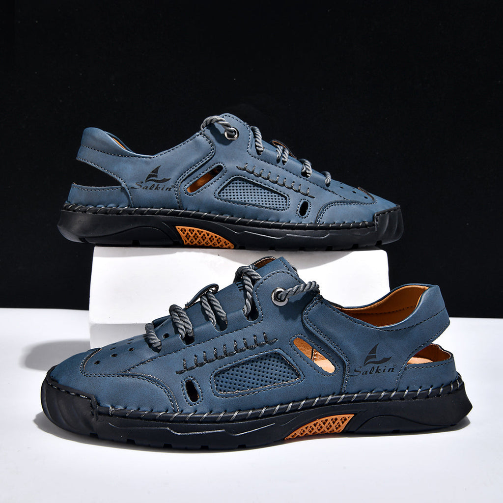 Men's Genuine Leather Sandals - Lace-Up, Maximum Support, Wide Toe Box with Arch Support