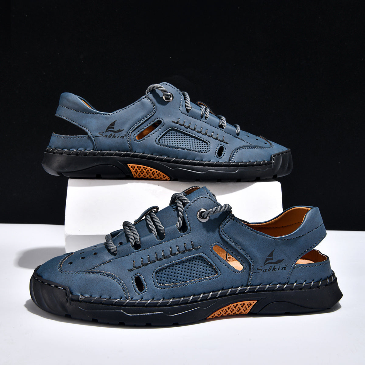 Men's Genuine Leather Sandals - Lace-Up, Maximum Support, Wide Toe Box with Arch Support