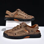 Men's Genuine Leather Sandals - Lace-Up, Maximum Support, Wide Toe Box with Arch Support