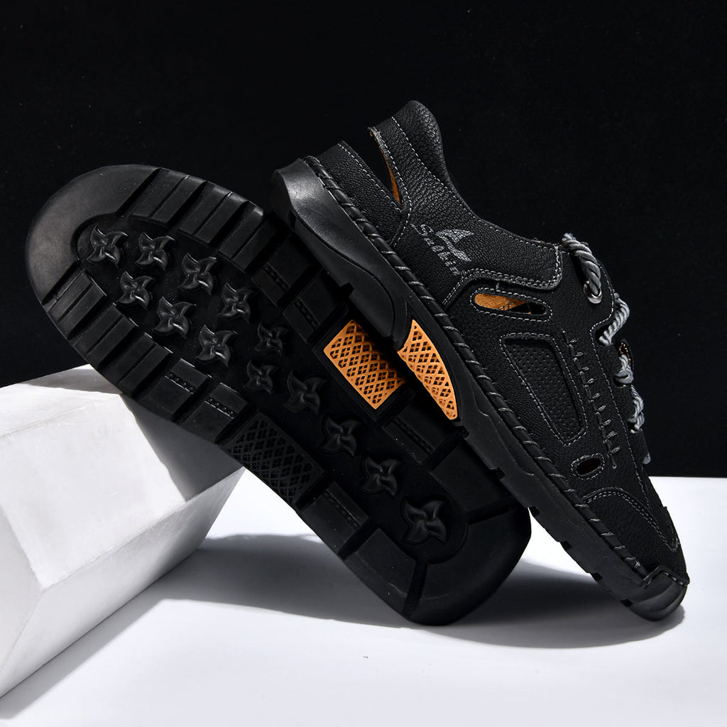 Men's Genuine Leather Sandals - Lace-Up, Maximum Support, Wide Toe Box with Arch Support