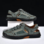 Men's Genuine Leather Sandals - Lace-Up, Maximum Support, Wide Toe Box with Arch Support