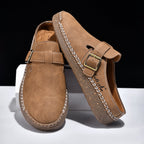 Men's Genuine Leather Sandals - Slip-On, Breathable, Wide Toe Box with Arch Support