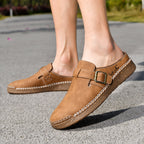 Men's Genuine Leather Sandals - Slip-On, Breathable, Wide Toe Box with Arch Support