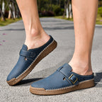 Men's Genuine Leather Sandals - Slip-On, Breathable, Wide Toe Box with Arch Support