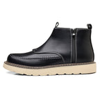 Men's Genuine Leather Casual Boots - Side Zipper, Waterproof, Wide Toe Box with Arch Support