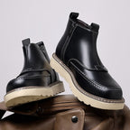 Men's Genuine Leather Casual Boots - Side Zipper, Waterproof, Wide Toe Box with Arch Support