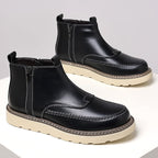 Men's Genuine Leather Casual Boots - Side Zipper, Waterproof, Wide Toe Box with Arch Support