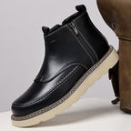 Men's Genuine Leather Casual Boots - Side Zipper, Waterproof, Wide Toe Box with Arch Support