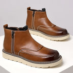 Men's Genuine Leather Casual Boots - Side Zipper, Waterproof, Wide Toe Box with Arch Support