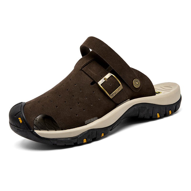 Men's Genuine Leather Sandals - Slip-On, Breathable, Wide Toe Box with Arch Support