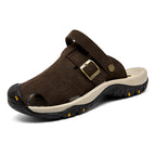 Men's Genuine Leather Sandals - Slip-On, Breathable, Wide Toe Box with Arch Support