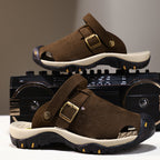 Men's Genuine Leather Sandals - Slip-On, Breathable, Wide Toe Box with Arch Support