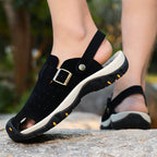 Men's Genuine Leather Sandals - Slip-On, Breathable, Wide Toe Box with Arch Support