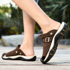 Men's Genuine Leather Sandals - Slip-On, Breathable, Wide Toe Box with Arch Support