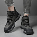 Men's Genuine Leather Work Boots - Lace-Up, Slip-Resistant, Wide Toe Box with Arch Support