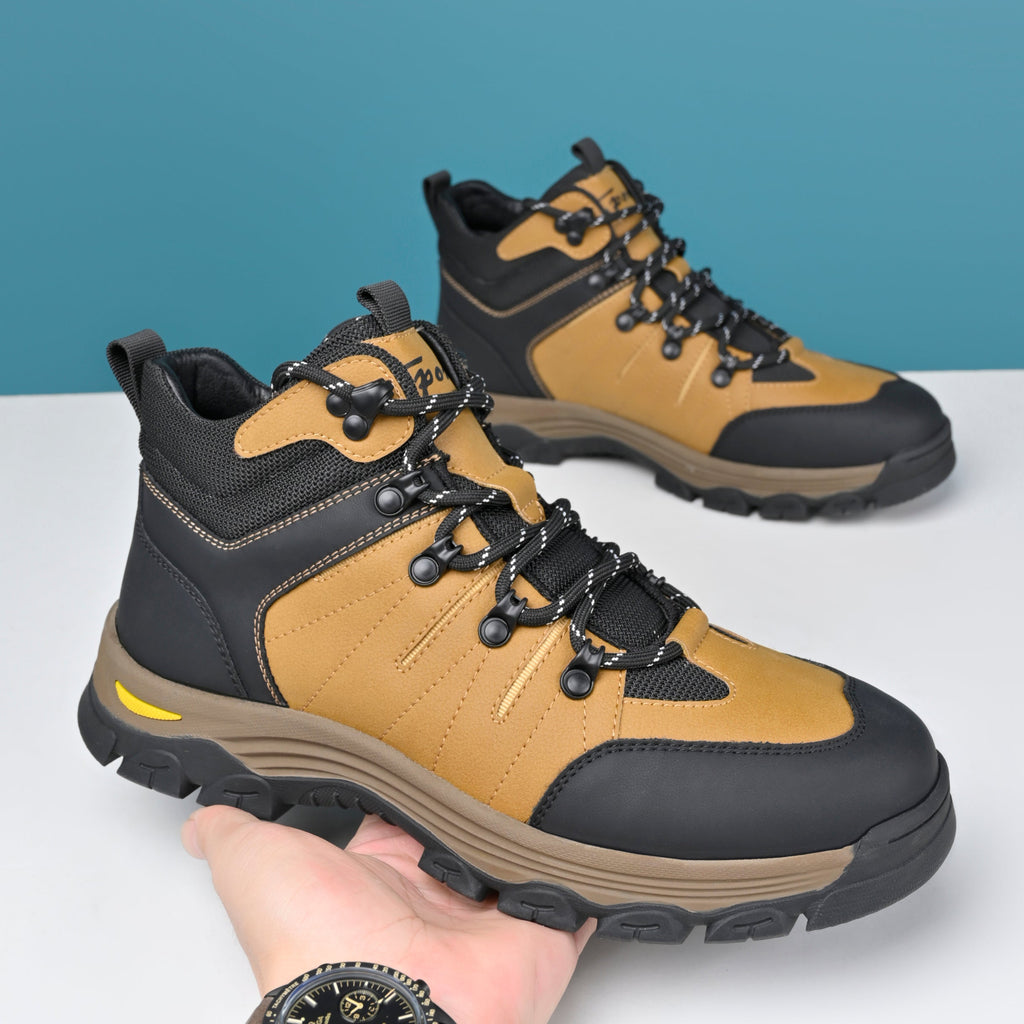 Men's Genuine Leather Work Boots - Lace-Up, Slip-Resistant, Wide Toe Box with Arch Support
