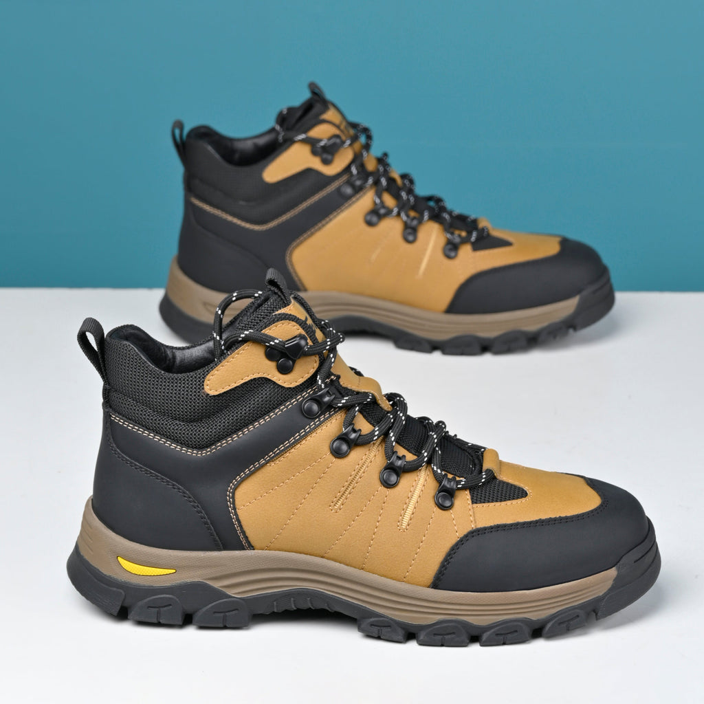 Men's Genuine Leather Work Boots - Lace-Up, Slip-Resistant, Wide Toe Box with Arch Support