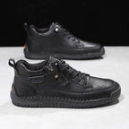 Men's Genuine Leather Casual Mid top shoes - Side Zipper, Waterproof, Wide Toe Box with Arch Support