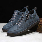 Men's Genuine Leather Casual Mid top shoes - Side Zipper, Waterproof, Wide Toe Box with Arch Support