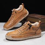 Men's Genuine Leather Casual Mid top shoes - Side Zipper, Waterproof, Wide Toe Box with Arch Support