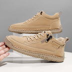 Men's Genuine Leather Casual Mid top shoes - Side Zipper, Waterproof, Wide Toe Box with Arch Support