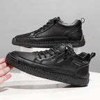 Men's Genuine Leather Casual Mid top shoes - Side Zipper, Waterproof, Wide Toe Box with Arch Support