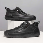 Men's Genuine Leather Casual Mid top shoes - Side Zipper, Waterproof, Wide Toe Box with Arch Support