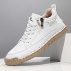 Men's Genuine Leather Casual Mid top shoes - Side Zipper, Waterproof, Wide Toe Box with Arch Support