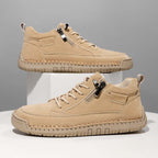 Men's Genuine Leather Casual Mid top shoes - Side Zipper, Waterproof, Wide Toe Box with Arch Support
