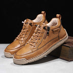 Men's Genuine Leather Casual Mid top shoes - Side Zipper, Waterproof, Wide Toe Box with Arch Support