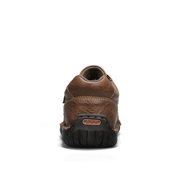 Men's Genuine Leather Walking Shoes - Slip-On, Waterproof, Wide Toe Box with Arch Support