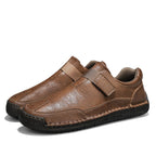 Men's Genuine Leather Walking Shoes - Slip-On, Waterproof, Wide Toe Box with Arch Support