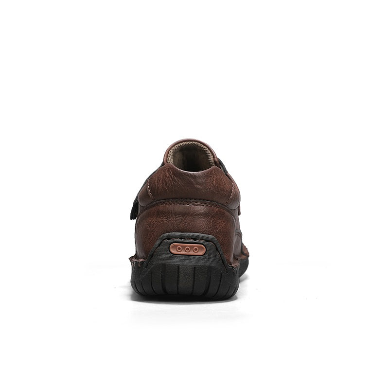 Men's Genuine Leather Walking Shoes - Slip-On, Waterproof, Wide Toe Box with Arch Support