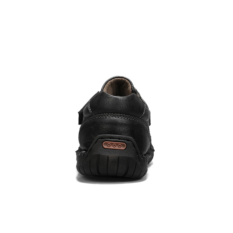 Men's Genuine Leather Walking Shoes - Slip-On, Waterproof, Wide Toe Box with Arch Support