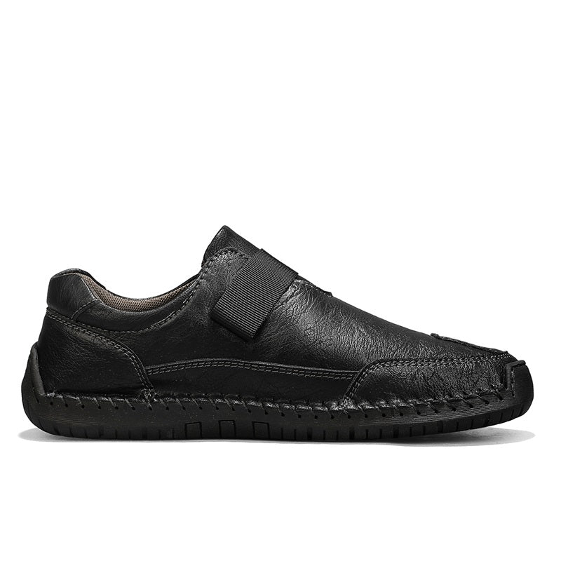 Men's Genuine Leather Walking Shoes - Slip-On, Waterproof, Wide Toe Box with Arch Support