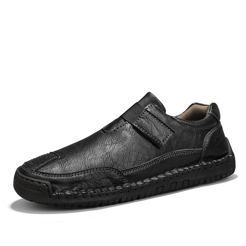 Men's Genuine Leather Walking Shoes - Slip-On, Waterproof, Wide Toe Box with Arch Support