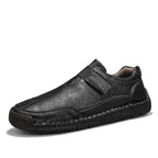 Men's Genuine Leather Walking Shoes - Slip-On, Waterproof, Wide Toe Box with Arch Support