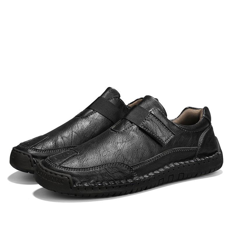 Men's Genuine Leather Walking Shoes - Slip-On, Waterproof, Wide Toe Box with Arch Support