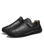 Men's Genuine Leather Walking Shoes - Slip-On, Waterproof, Wide Toe Box with Arch Support