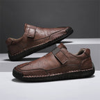 Men's Genuine Leather Walking Shoes - Slip-On, Waterproof, Wide Toe Box with Arch Support