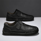 Men's Genuine Leather Walking Shoes - Slip-On, Waterproof, Wide Toe Box with Arch Support