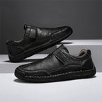 Men's Genuine Leather Walking Shoes - Slip-On, Waterproof, Wide Toe Box with Arch Support
