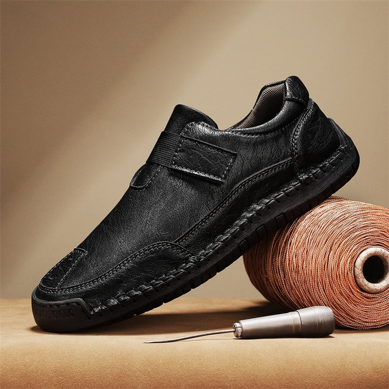 Men's Genuine Leather Walking Shoes - Slip-On, Waterproof, Wide Toe Box with Arch Support