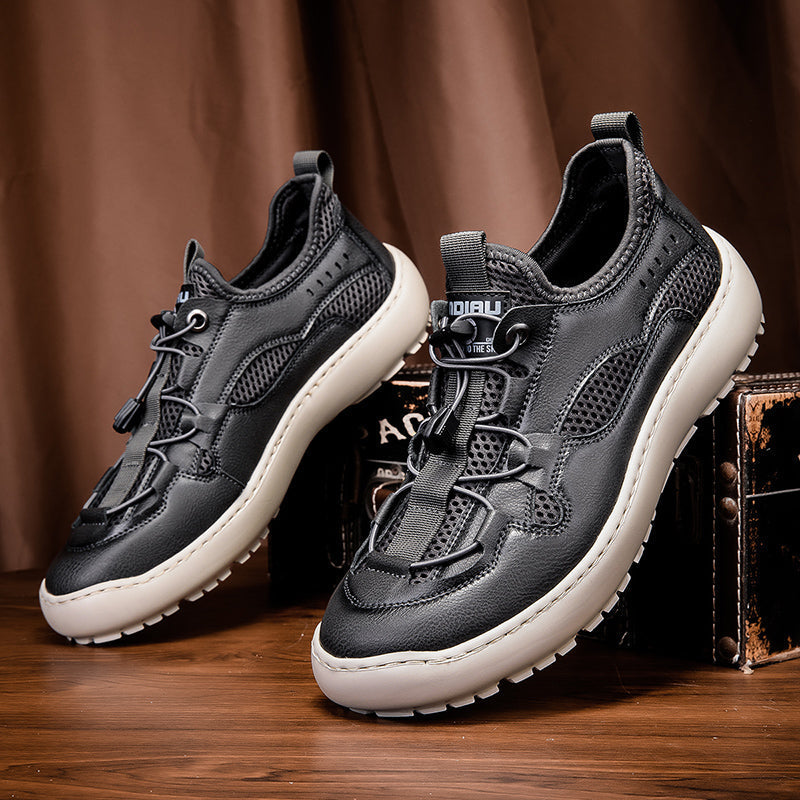 (⏰ Last Day 70% OFF 🔥)Men's Classic Leather Mesh Hiking Shoes - Slip-On, Breathable, Slip-Resistant, Wide Toe Box with Arch Support