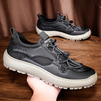 (⏰ Last Day 70% OFF 🔥)Men's Classic Leather Mesh Hiking Shoes - Slip-On, Breathable, Slip-Resistant, Wide Toe Box with Arch Support