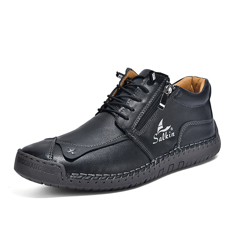 Men's Genuine Leather Suede Casual Boots - Side Zipper, Waterproof, Wide Toe Box with Arch Support