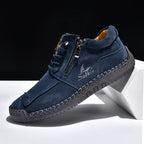Men's Genuine Leather Suede Casual Boots - Side Zipper, Waterproof, Wide Toe Box with Arch Support